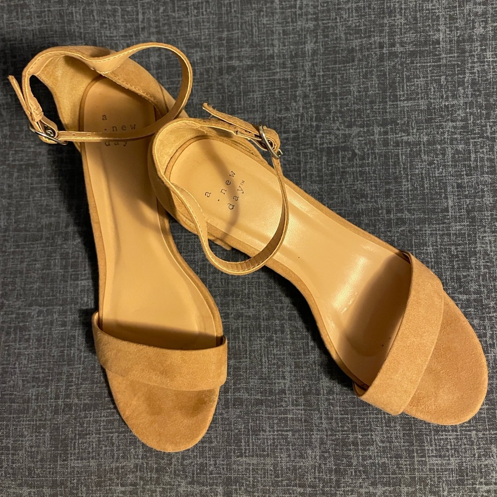 Elegant Tan Block Heel Suede Sandals
